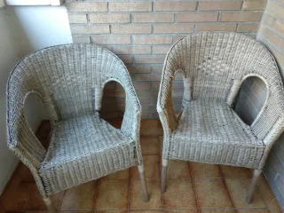 2 Sillas Terraza Mimbre Beige/Marrón