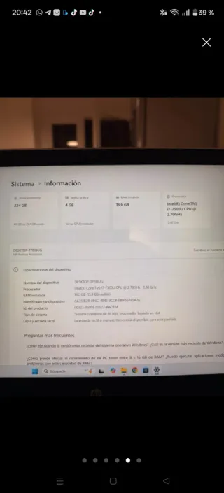 Portátil HP - i7, 16GB RAM y 240GB SSD