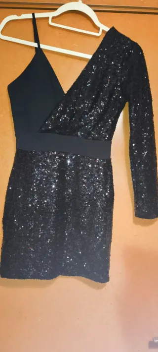 Vestido fiesta lentejuelas asimétrico