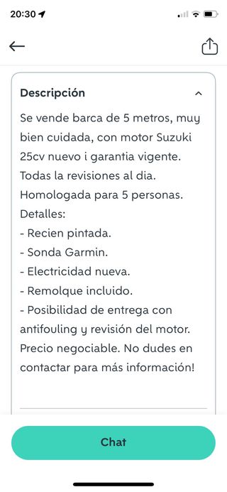 Embarcación blanca con motor fueraborda. Dangaz 5m
