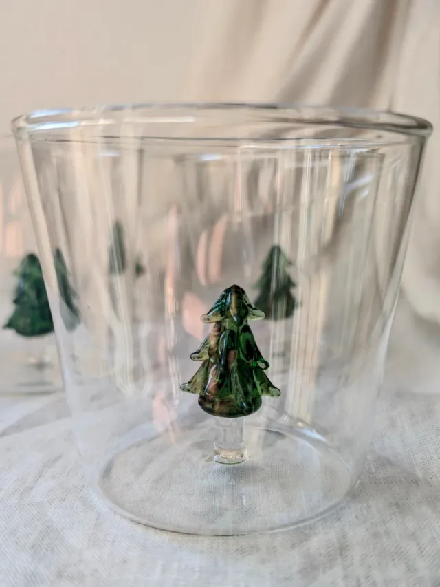 Due Set da 2 Bicchieri Vetro Albero Natale