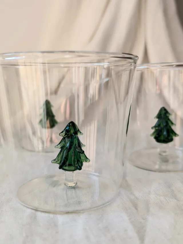 Due Set da 2 Bicchieri Vetro Albero Natale