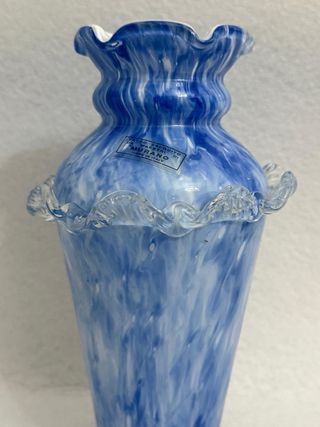 Vaso Murano Vetro Blu Bianco