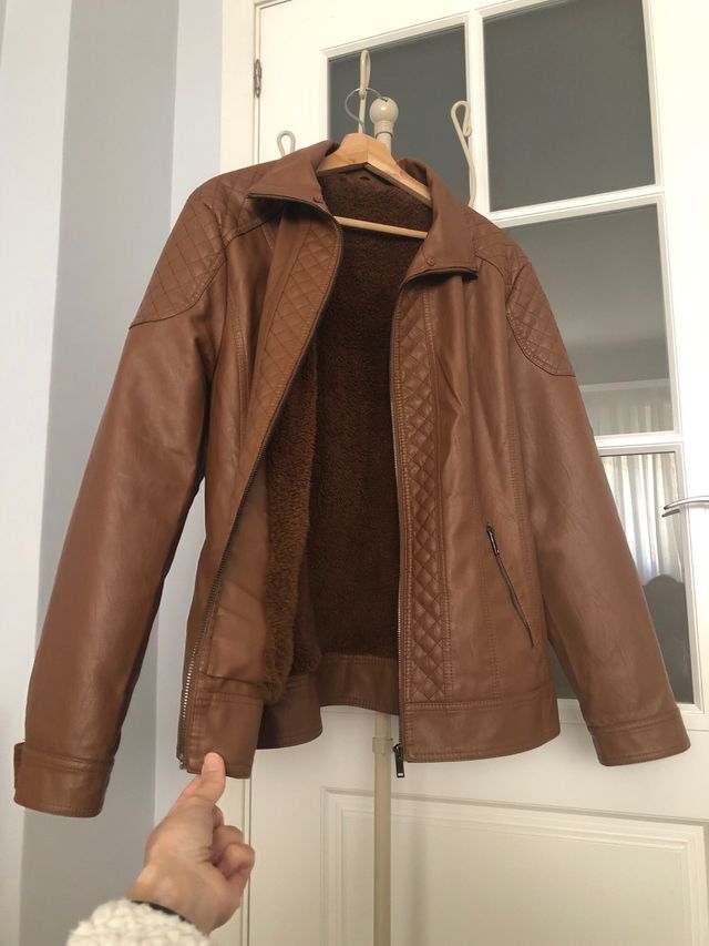 Abrigo - Chaqueta marrón de cuero sintético