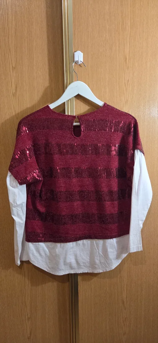 Blusa lentejuelas roja y blanca Talla L