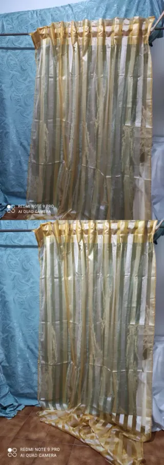 Coppia Tende Tessuto Oro e Bianco