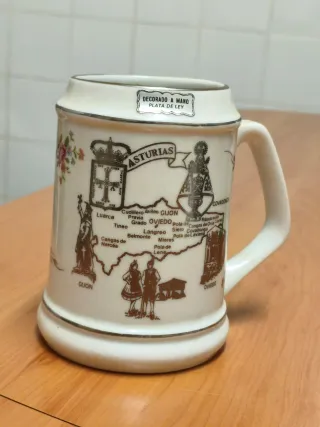 Jarra Cerámica Asturias Decorada a Mano Plata Ley