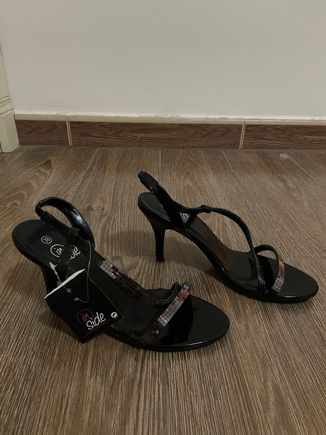 Sandalias Inside tacón negro/plata T.39