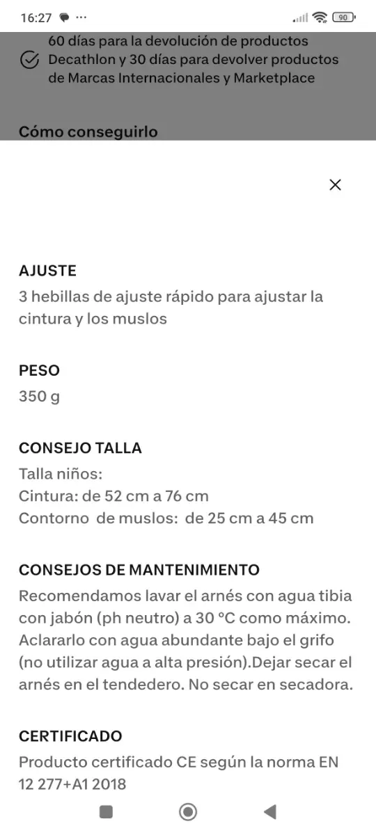 Arnés de escalada infantil