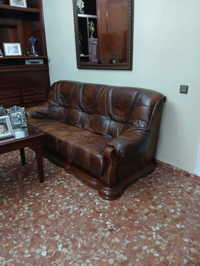 Sofá de piel y 2 sillones individuales