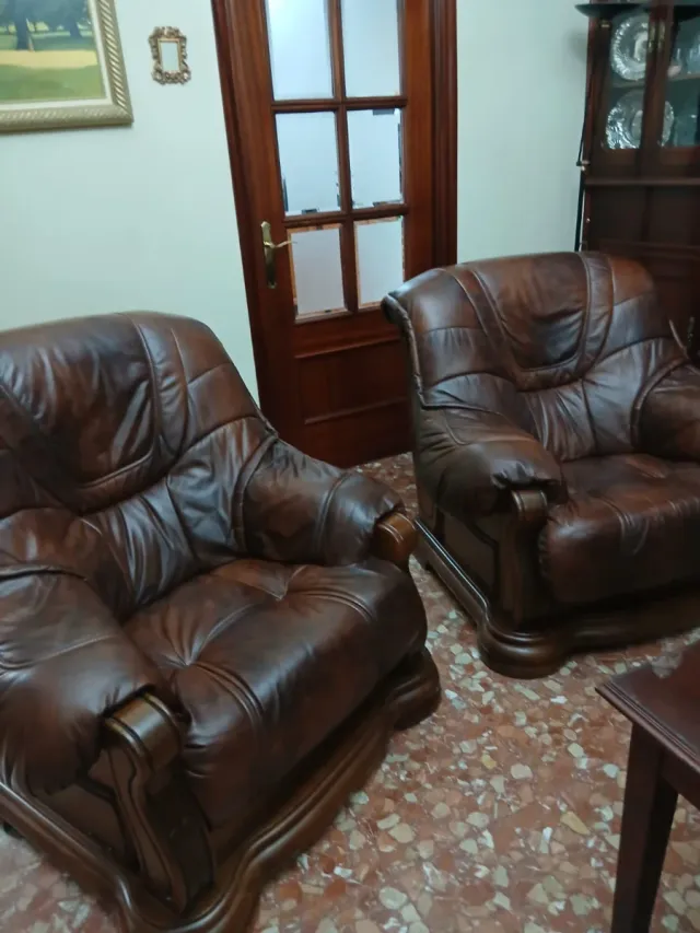 Sofá de piel y 2 sillones individuales