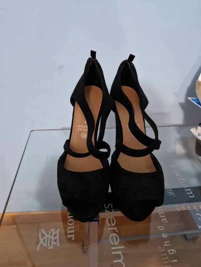 Sandalias tacón plataforma negras talla 39