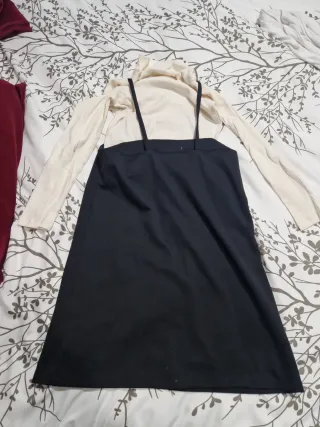 Vestido niña beige y negro