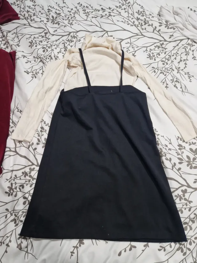 Vestido niña beige y negro