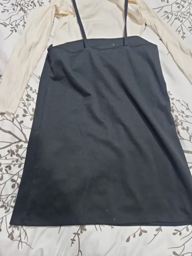 Vestido niña beige y negro