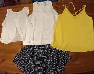 Conjunto falda lunares y 3 tops