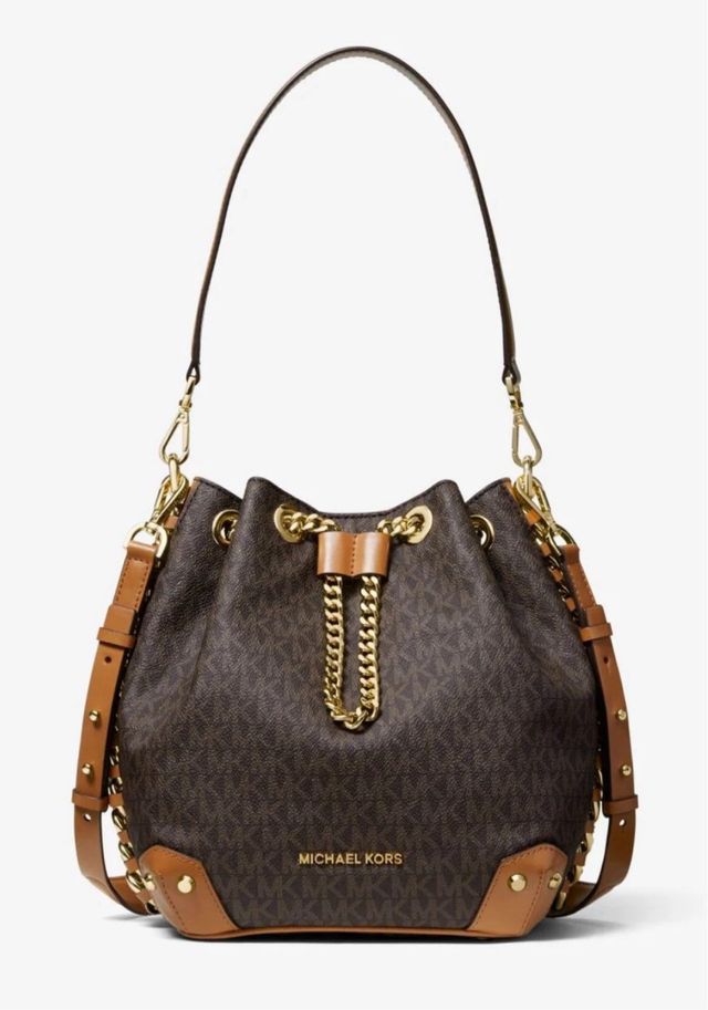 Bombonera Michael KORS dorada y marrón con neceser