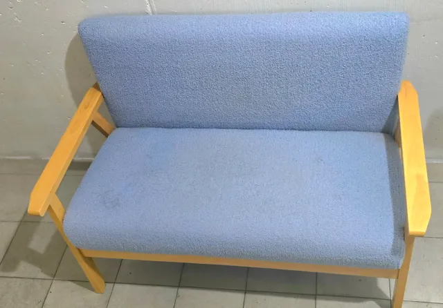 Banco terraza azul tela y madera.