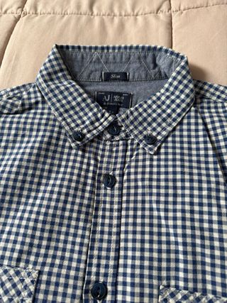 Camisa Armani Jeans Slim M Cuadros Azul/Blanco