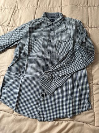 Camisa Armani Jeans Slim M Cuadros Azul/Blanco