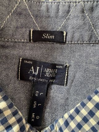 Camisa Armani Jeans Slim M Cuadros Azul/Blanco