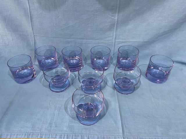 Lote 6 vasos y 4 copas color malva