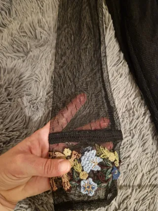 Vestido Zara Negro Bordado Flores Animales