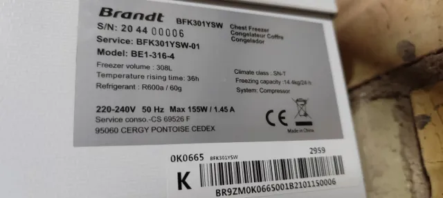 Congelador horizontal Brandt