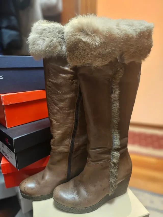 Botas altas piel y pelo marrones