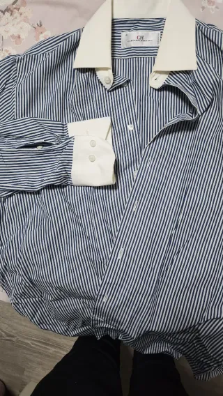 Camisa Carolina Herrera Talla M Rayas Azul Blanco