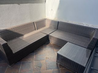 Conjunto de sofás de exterior ratán y cristal