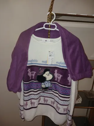 Pijama Mafalda Talla L, Morado y Blanco.