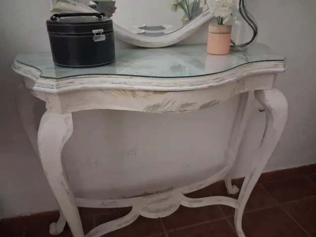 Mesa tocador antigua madera y cristal