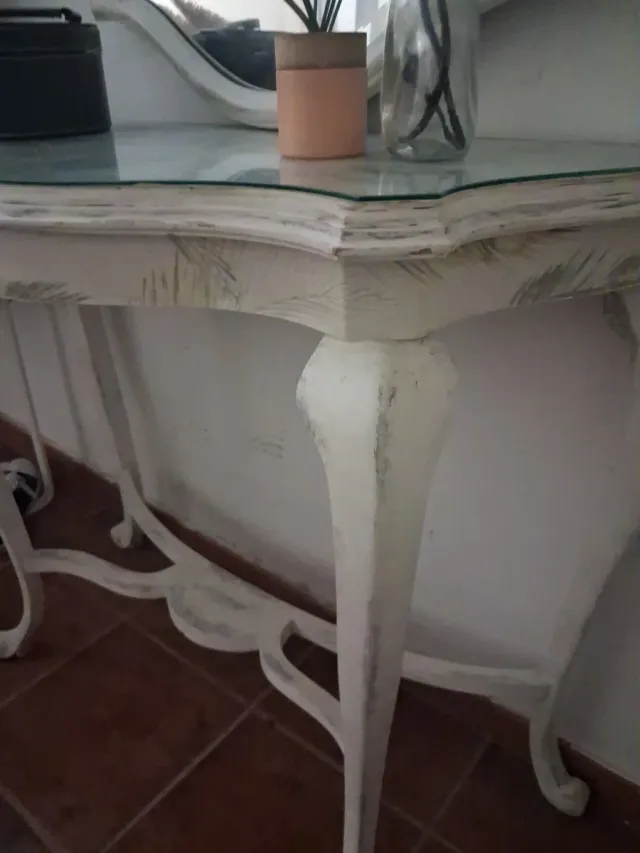 Mesa tocador antigua madera y cristal