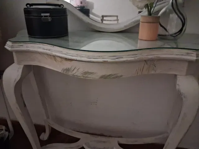 Mesa tocador antigua madera y cristal