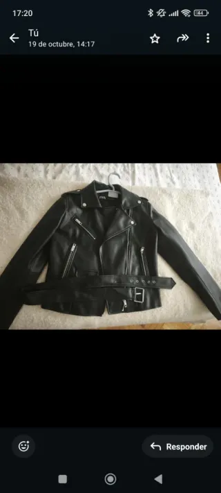 Cazadora Biker Zara Efecto Piel Negra