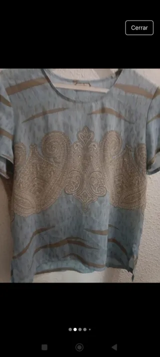 Blusa de viscosa azul y beige