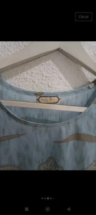 Blusa de viscosa azul y beige