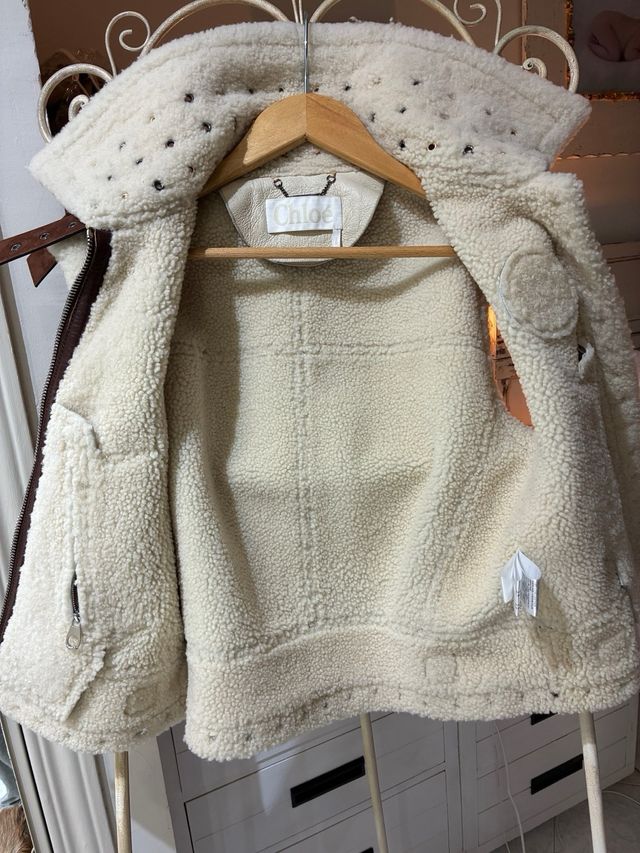 Chaleco Chloe Piel Borrego Beige y Marrón