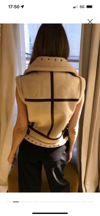 Chaleco Chloe Piel Borrego Beige y Marrón