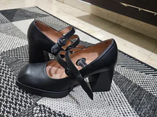 Zapatos de tacón ancho piel negra T40