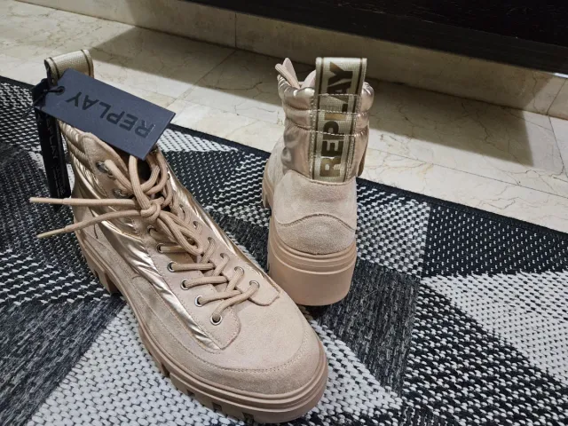 Botas Replay T40 Beige y Dorado