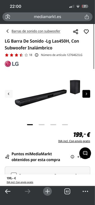 Barra Sonido LG LAS450H 2.1ch 220W + Subwoofer