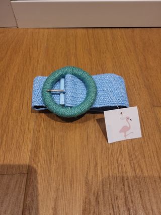 Cinturón azul con hebilla verde