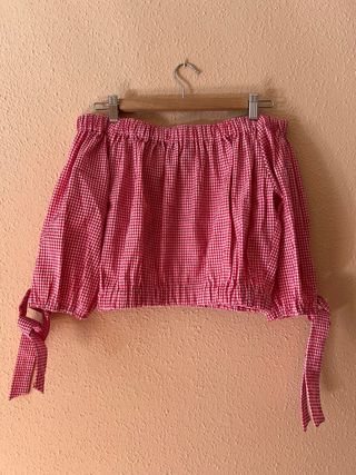 Top cuadros Vichy escote barco lazada puño de Zara