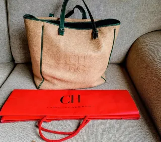 Bolso Carolina Herrera Beige y Verde