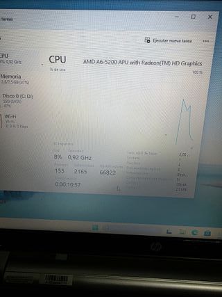  Ordenador Portátil hp AMD A6, 8RAM, WIN11