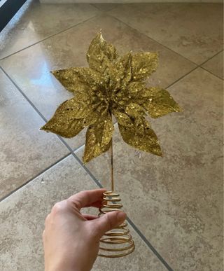 Puntale Albero Natale Fiore Oro Glitter