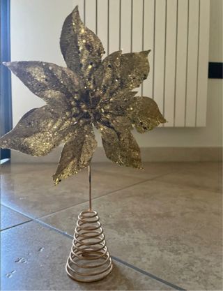 Puntale Albero Natale Fiore Oro Glitter