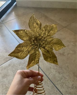 Puntale Albero Natale Fiore Oro Glitter